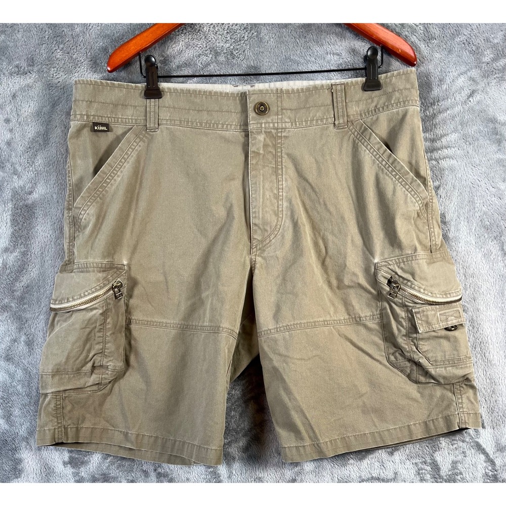 KUHL Ambush Cargo Shorts Mens 38x10 Brown Patina Dye Zip Hiking Outdoor